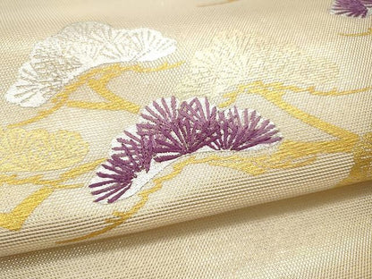 平和屋着物●九寸名古屋帯 刺繍 枝松文 金銀彩 正絹 逸品 CAAU1071yk