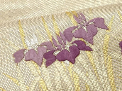 平和屋着物●九寸名古屋帯 刺繍 枝松文 金銀彩 正絹 逸品 CAAU1071yk