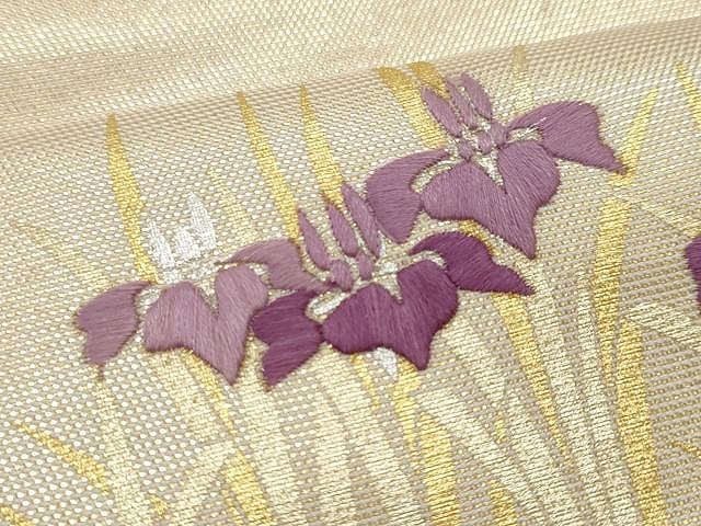 平和屋着物●九寸名古屋帯 刺繍 枝松文 金銀彩 正絹 逸品 CAAU1071yk