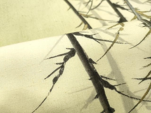 平和屋着物●九寸開き名古屋帯 手描き 紬地 枝木文 金彩 正絹 逸品 CAAU1087yk