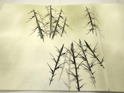 平和屋着物●九寸開き名古屋帯 手描き 紬地 枝木文 金彩 正絹 逸品 CAAU1087yk