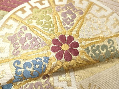 平和屋着物●六通柄袋帯 唐織 正倉院菱花文 金糸 正絹 逸品 CAAU1103yk