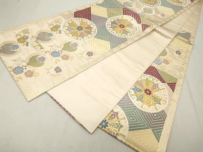 平和屋着物●六通柄袋帯 唐織 正倉院菱花文 金糸 正絹 逸品 CAAU1103yk