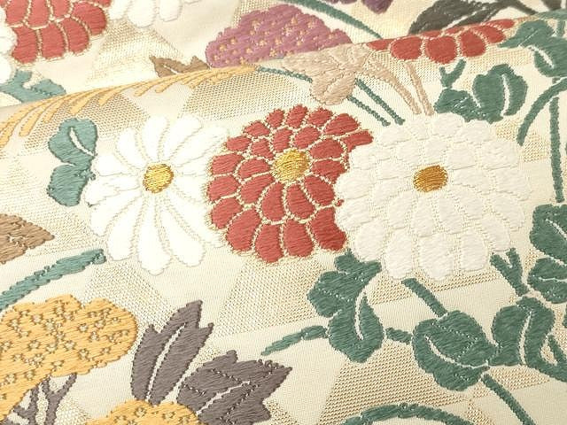 平和屋着物●六通柄袋帯　唐織　秋草能衣文　金糸　正絹　逸品　未使用　CAAU1104yk