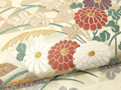 平和屋着物●六通柄袋帯　唐織　秋草能衣文　金糸　正絹　逸品　未使用　CAAU1104yk