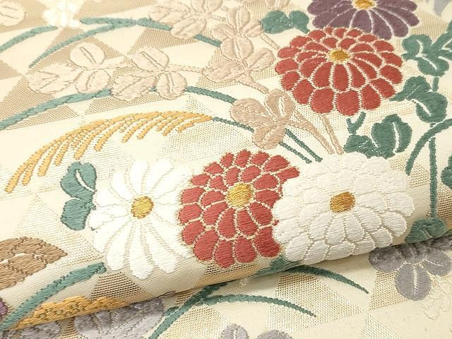 平和屋着物●六通柄袋帯　唐織　秋草能衣文　金糸　正絹　逸品　未使用　CAAU1104yk