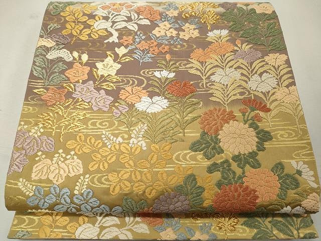 平和屋着物●六通柄袋帯　唐織　四季秋草好み　金糸　正絹　逸品　CAAU1105yk