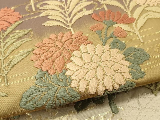 平和屋着物●六通柄袋帯　唐織　四季秋草好み　金糸　正絹　逸品　CAAU1105yk