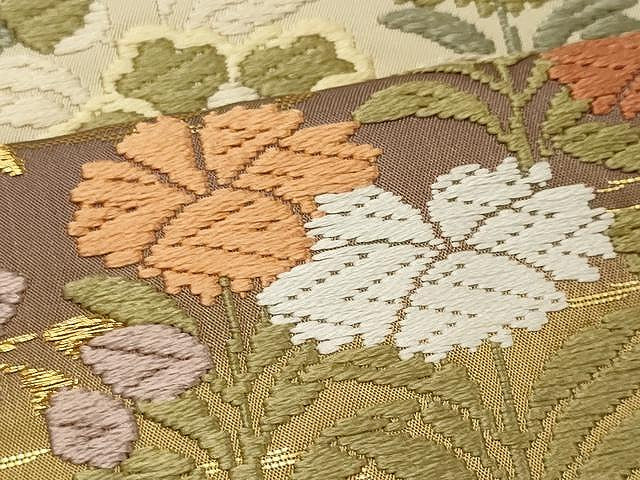 平和屋着物●六通柄袋帯　唐織　四季秋草好み　金糸　正絹　逸品　CAAU1105yk