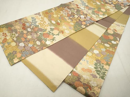 平和屋着物●六通柄袋帯　唐織　四季秋草好み　金糸　正絹　逸品　CAAU1105yk