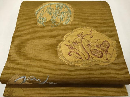 平和屋着物●太鼓柄袋帯 枝花唐草文 金糸 正絹 逸品 CAAU1119yk
