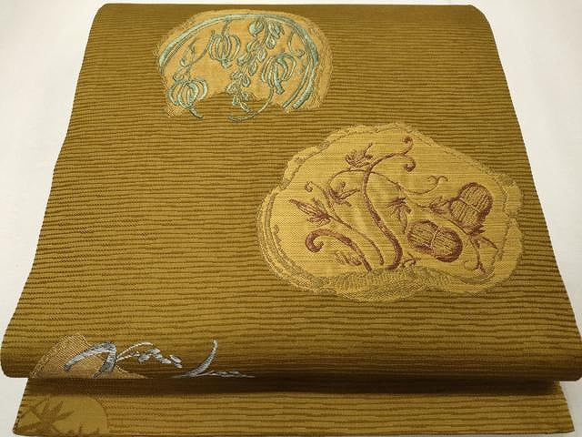 平和屋着物●太鼓柄袋帯 枝花唐草文 金糸 正絹 逸品 CAAU1119yk