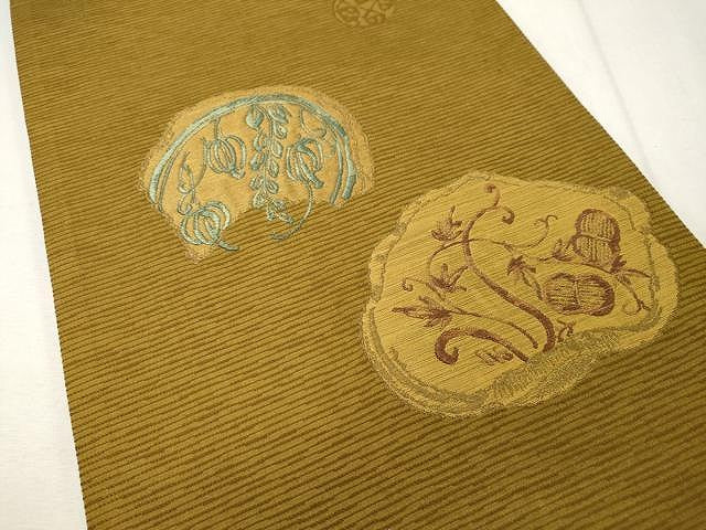 平和屋着物●太鼓柄袋帯 枝花唐草文 金糸 正絹 逸品 CAAU1119yk
