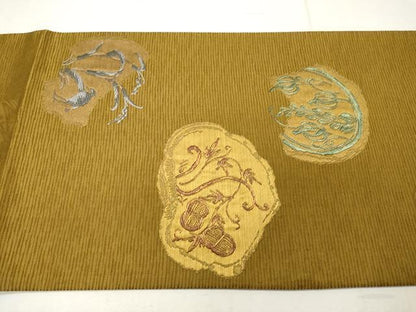 平和屋着物●太鼓柄袋帯 枝花唐草文 金糸 正絹 逸品 CAAU1119yk