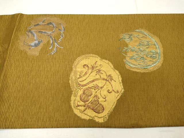 平和屋着物●太鼓柄袋帯 枝花唐草文 金糸 正絹 逸品 CAAU1119yk
