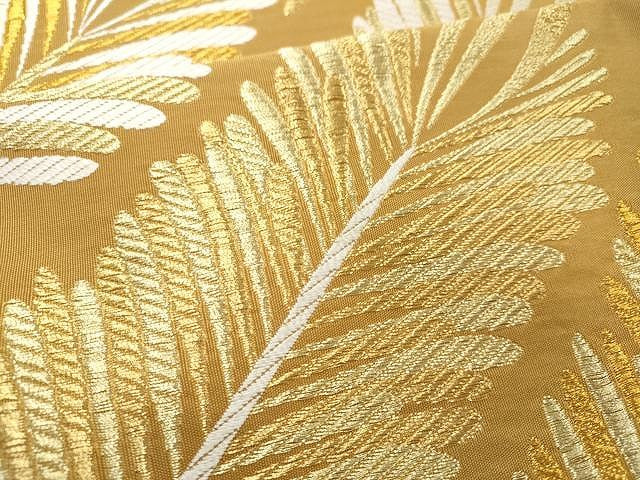 平和屋着物●六通柄袋帯　唐織　手織　枝松葉文　金糸　正絹　逸品　CAAU1127yk