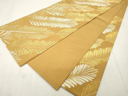 平和屋着物●六通柄袋帯　唐織　手織　枝松葉文　金糸　正絹　逸品　CAAU1127yk