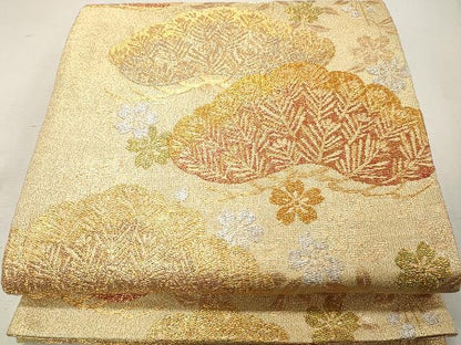 平和屋着物●六通柄袋帯 枝花松文 金銀糸 正絹 逸品 CAAU1134yk