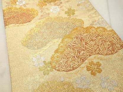 平和屋着物●六通柄袋帯 枝花松文 金銀糸 正絹 逸品 CAAU1134yk