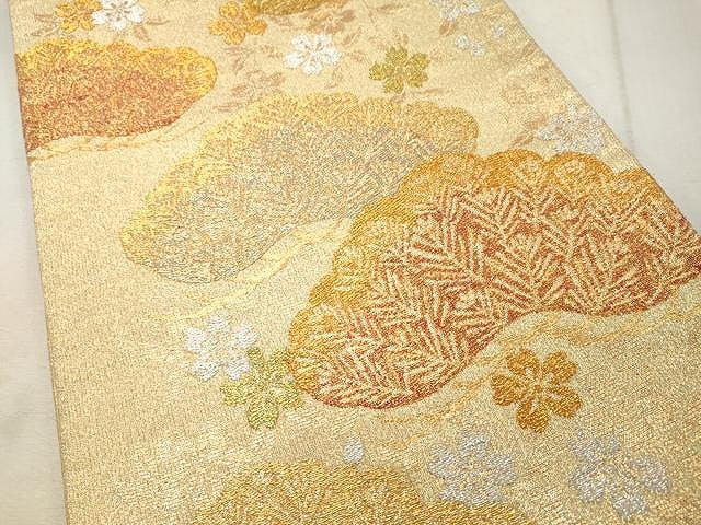 平和屋着物●六通柄袋帯 枝花松文 金銀糸 正絹 逸品 CAAU1134yk