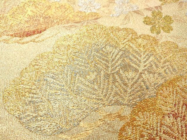 平和屋着物●六通柄袋帯 枝花松文 金銀糸 正絹 逸品 CAAU1134yk