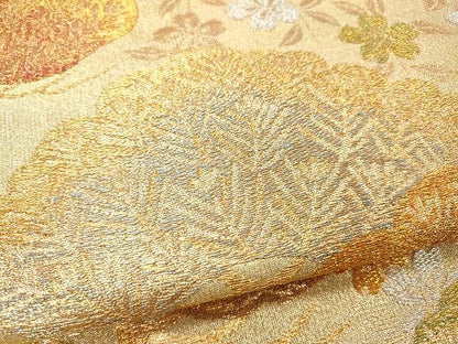 平和屋着物●六通柄袋帯 枝花松文 金銀糸 正絹 逸品 CAAU1134yk
