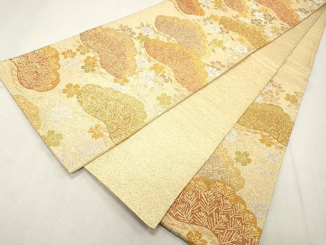 平和屋着物●六通柄袋帯 枝花松文 金銀糸 正絹 逸品 CAAU1134yk
