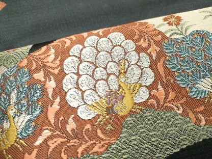 平和屋着物●六通柄袋帯 唐織 短冊孔雀吉祥花文 金銀糸 正絹 逸品 CAAU1135yk