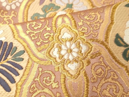 平和屋着物●六通柄袋帯 唐織 頌寿錦 更紗花文 金糸 正絹 逸品 CAAU1143yk