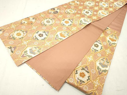 平和屋着物●六通柄袋帯 唐織 頌寿錦 更紗花文 金糸 正絹 逸品 CAAU1143yk