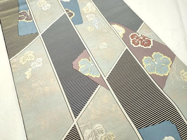 平和屋着物●六通柄袋帯 唐織 葡萄蔦の葉文 金糸 引箔 正絹 逸品 CAAU1153yk