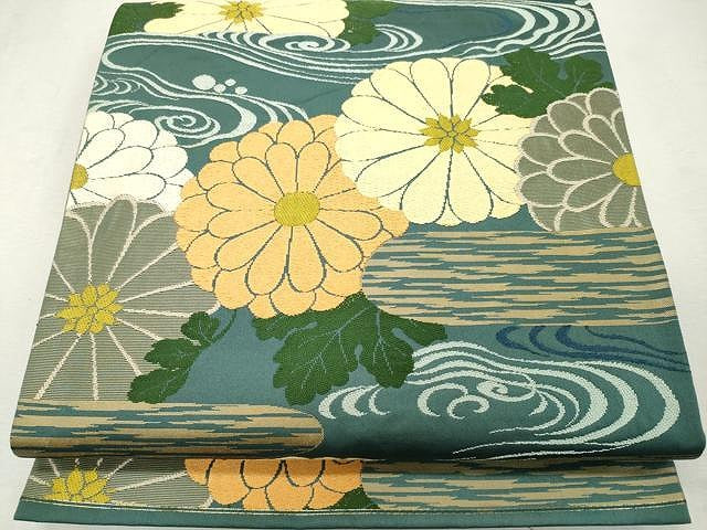 平和屋着物●極上 西陣 白綾苑大庭 六通柄袋帯 唐織 流水菊文 正絹 逸品 CAAU1158yk