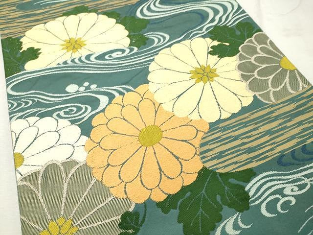 平和屋着物●極上 西陣 白綾苑大庭 六通柄袋帯 唐織 流水菊文 正絹 逸品 CAAU1158yk
