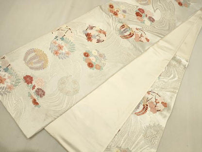 平和屋着物◎六通柄袋帯 唐織 流水花丸文 金銀糸 正絹 逸品 CAAU1307ft