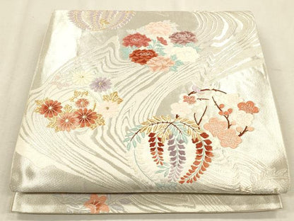 平和屋着物◎六通柄袋帯 唐織 流水花丸文 金銀糸 正絹 逸品 CAAU1307ft
