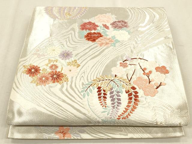 平和屋着物◎六通柄袋帯 唐織 流水花丸文 金銀糸 正絹 逸品 CAAU1307ft