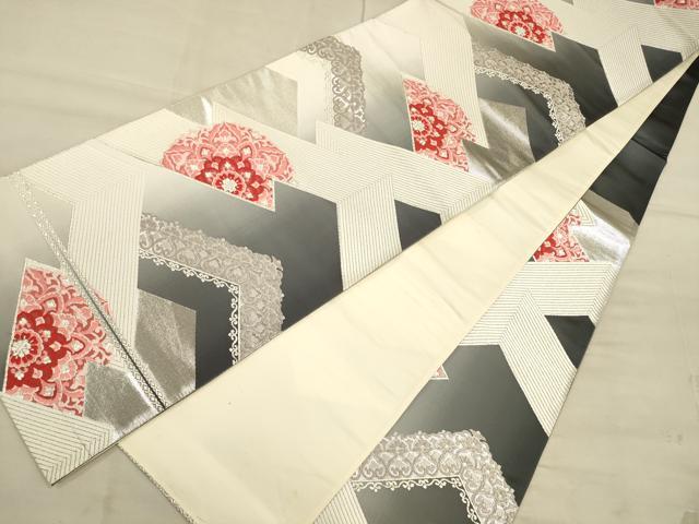 平和屋着物◎六通柄袋帯 唐織 松皮菱正倉院花文 銀糸 正絹 逸品 CAAU1311ft
