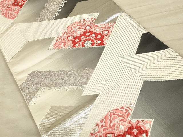 平和屋着物◎六通柄袋帯 唐織 松皮菱正倉院花文 銀糸 正絹 逸品 CAAU1311ft