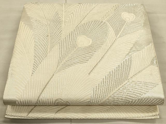 平和屋着物◎六通柄袋帯　唐織　孔雀羽文　銀糸　正絹　逸品　CAAU1320ft