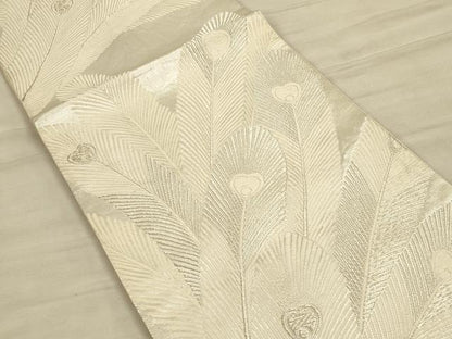 平和屋着物◎六通柄袋帯　唐織　孔雀羽文　銀糸　正絹　逸品　CAAU1320ft