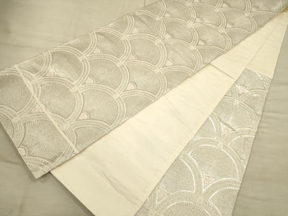 平和屋着物◎六通柄袋帯 唐織 花青海波 銀糸 正絹 逸品 CAAU1324ft