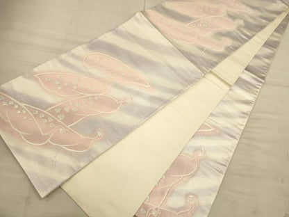 平和屋着物◎六通柄袋帯 孔雀文 銀糸 正絹 逸品 CAAU1325ft
