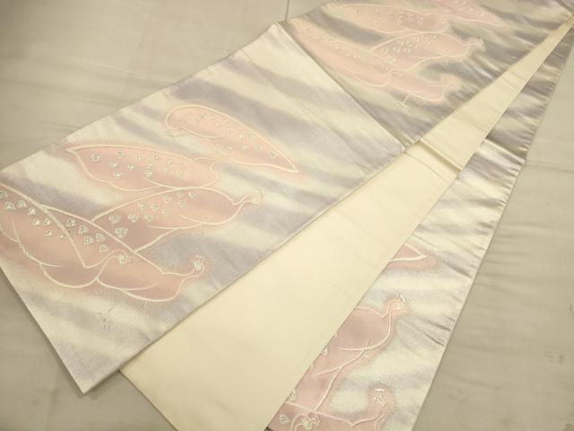 平和屋着物◎六通柄袋帯 孔雀文 銀糸 正絹 逸品 CAAU1325ft