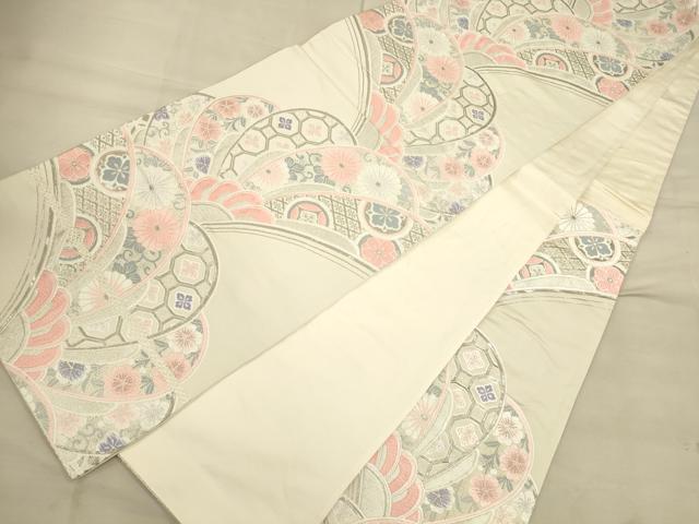 平和屋着物◎六通柄袋帯 唐織 吉祥花文 銀糸 正絹 逸品 CAAU1326ft