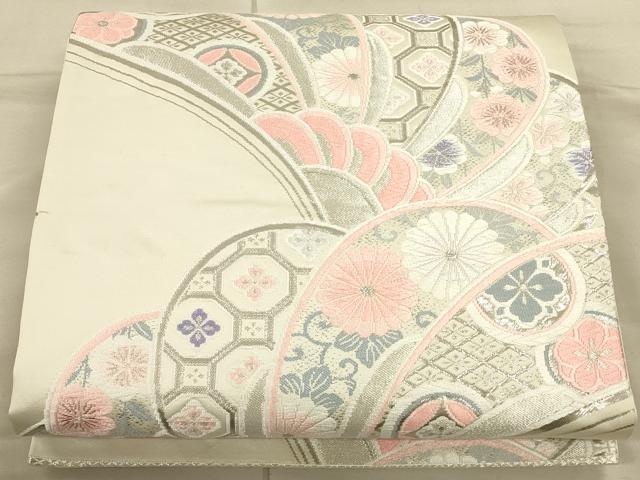 平和屋着物◎六通柄袋帯 唐織 吉祥花文 銀糸 正絹 逸品 CAAU1326ft