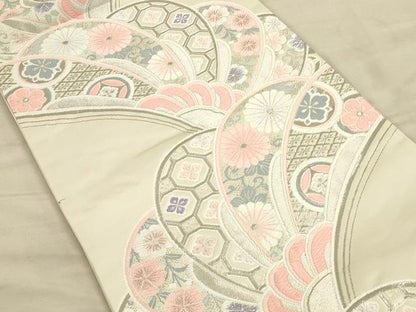 平和屋着物◎六通柄袋帯 唐織 吉祥花文 銀糸 正絹 逸品 CAAU1326ft