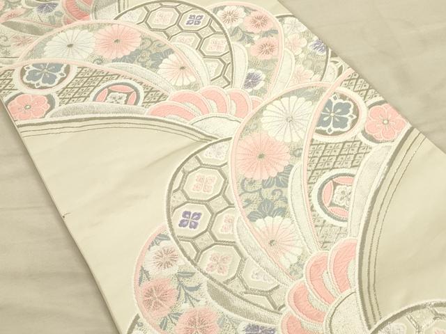 平和屋着物◎六通柄袋帯 唐織 吉祥花文 銀糸 正絹 逸品 CAAU1326ft