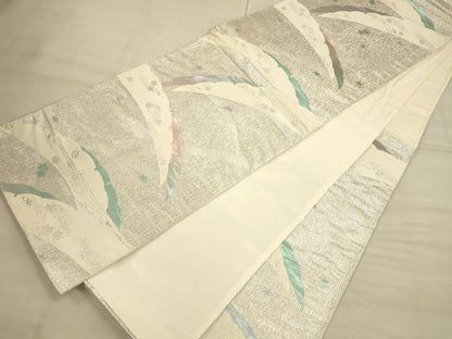 平和屋着物◎六通柄袋帯 雪輪重ね舞葉文 銀糸 正絹 逸品 CAAU1335ft