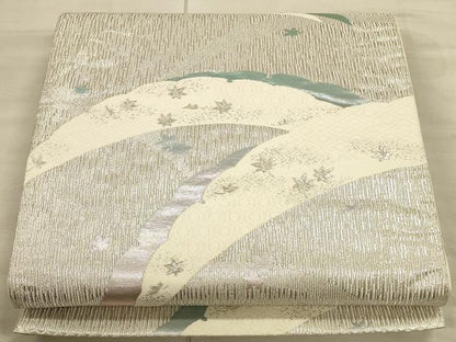 平和屋着物◎六通柄袋帯 雪輪重ね舞葉文 銀糸 正絹 逸品 CAAU1335ft