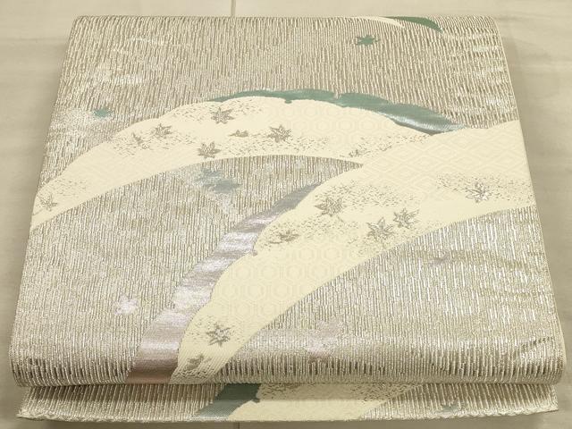 平和屋着物◎六通柄袋帯 雪輪重ね舞葉文 銀糸 正絹 逸品 CAAU1335ft